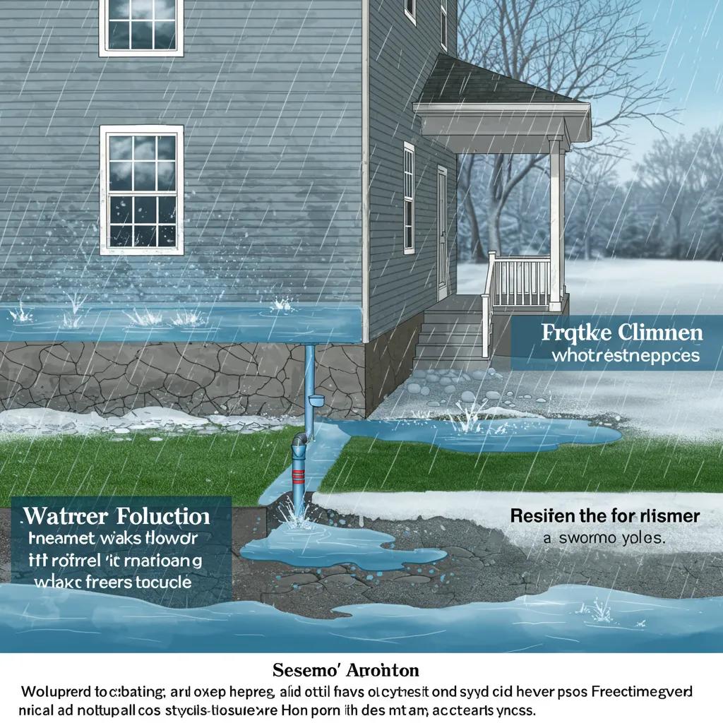 Diagram showing heavy rain, snowmelt, and freeze-thaw cycles stressing a foundation in Scranton