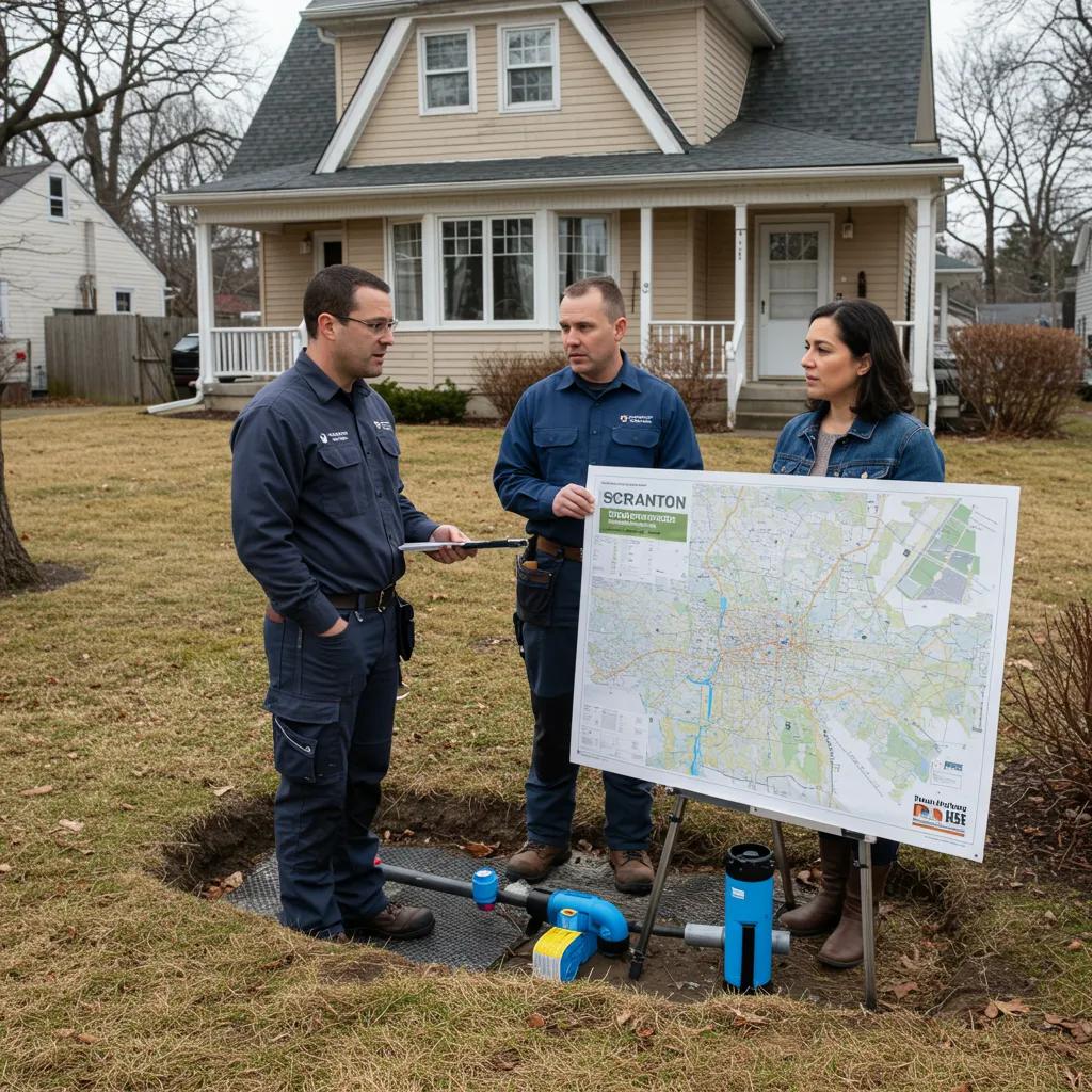 Local Scranton contractor reviewing waterproofing options with a homeowner in their neighborhood